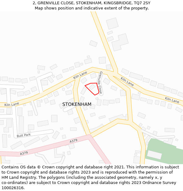 2, GRENVILLE CLOSE, STOKENHAM, KINGSBRIDGE, TQ7 2SY: Location map and indicative extent of plot