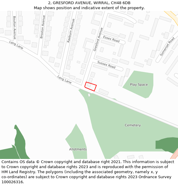 2, GRESFORD AVENUE, WIRRAL, CH48 6DB: Location map and indicative extent of plot