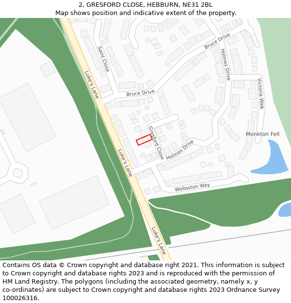 2, GRESFORD CLOSE, HEBBURN, NE31 2BL: Location map and indicative extent of plot