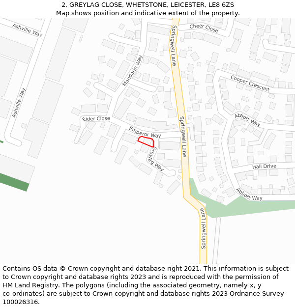 2, GREYLAG CLOSE, WHETSTONE, LEICESTER, LE8 6ZS: Location map and indicative extent of plot
