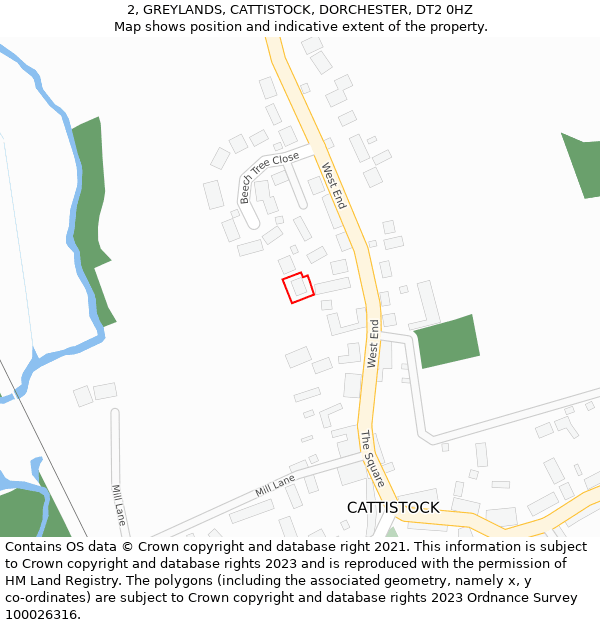 2, GREYLANDS, CATTISTOCK, DORCHESTER, DT2 0HZ: Location map and indicative extent of plot