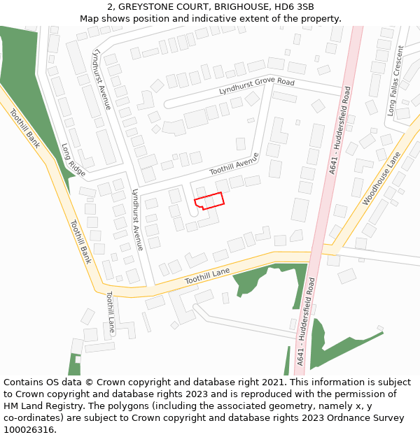 2, GREYSTONE COURT, BRIGHOUSE, HD6 3SB: Location map and indicative extent of plot