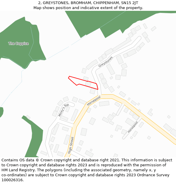 2, GREYSTONES, BROMHAM, CHIPPENHAM, SN15 2JT: Location map and indicative extent of plot