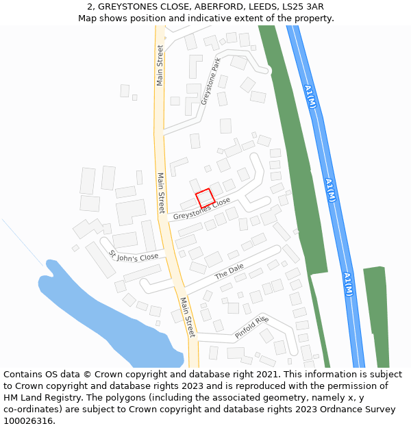 2, GREYSTONES CLOSE, ABERFORD, LEEDS, LS25 3AR: Location map and indicative extent of plot