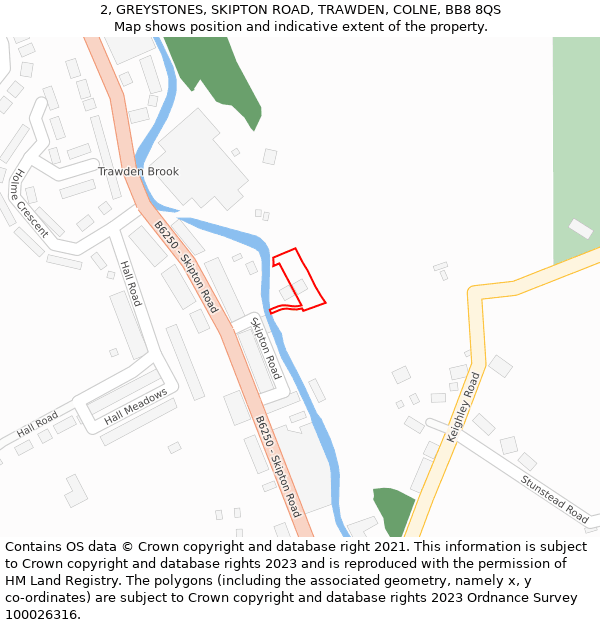 2, GREYSTONES, SKIPTON ROAD, TRAWDEN, COLNE, BB8 8QS: Location map and indicative extent of plot