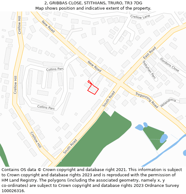 2, GRIBBAS CLOSE, STITHIANS, TRURO, TR3 7DG: Location map and indicative extent of plot