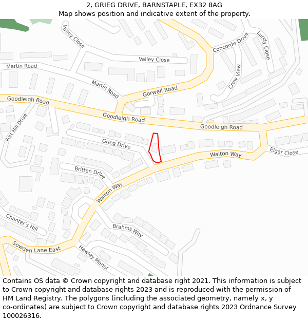2, GRIEG DRIVE, BARNSTAPLE, EX32 8AG: Location map and indicative extent of plot