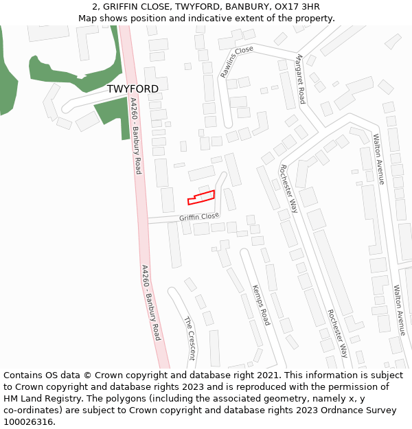 2, GRIFFIN CLOSE, TWYFORD, BANBURY, OX17 3HR: Location map and indicative extent of plot