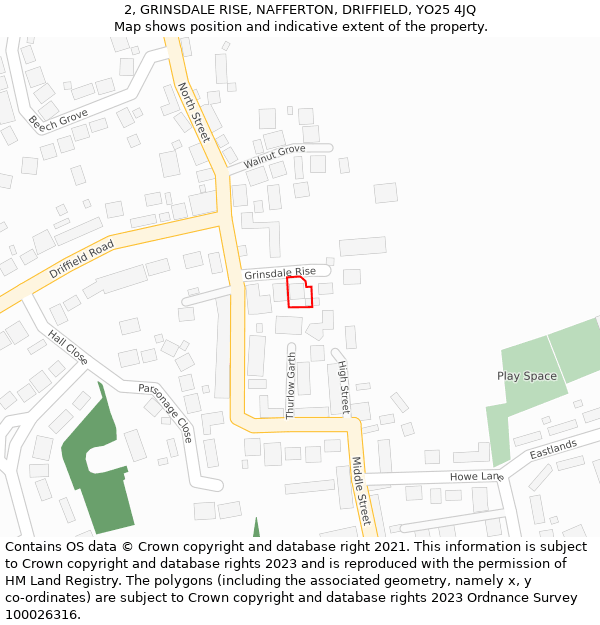 2, GRINSDALE RISE, NAFFERTON, DRIFFIELD, YO25 4JQ: Location map and indicative extent of plot