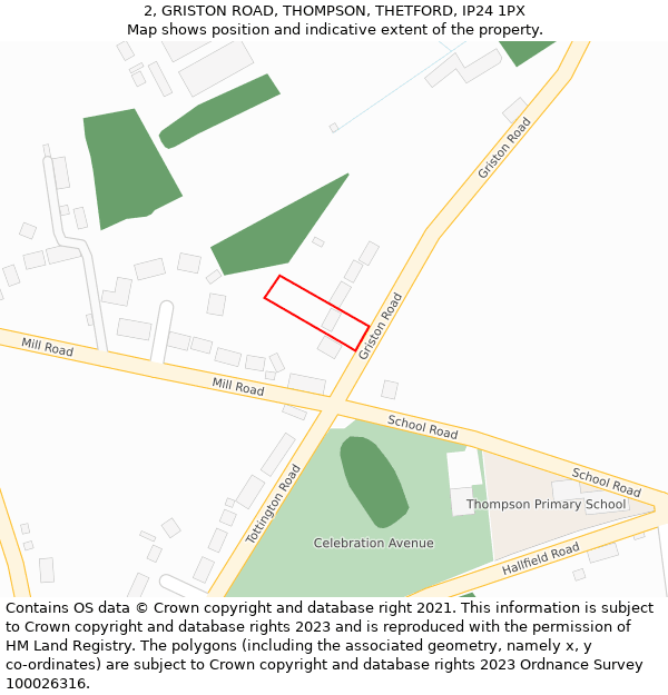 2, GRISTON ROAD, THOMPSON, THETFORD, IP24 1PX: Location map and indicative extent of plot