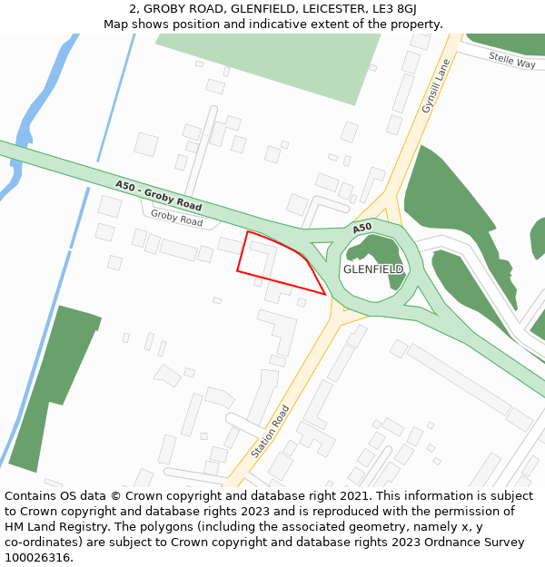 2, GROBY ROAD, GLENFIELD, LEICESTER, LE3 8GJ: Location map and indicative extent of plot