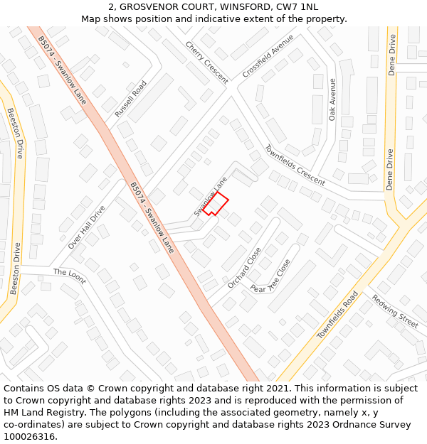 2, GROSVENOR COURT, WINSFORD, CW7 1NL: Location map and indicative extent of plot