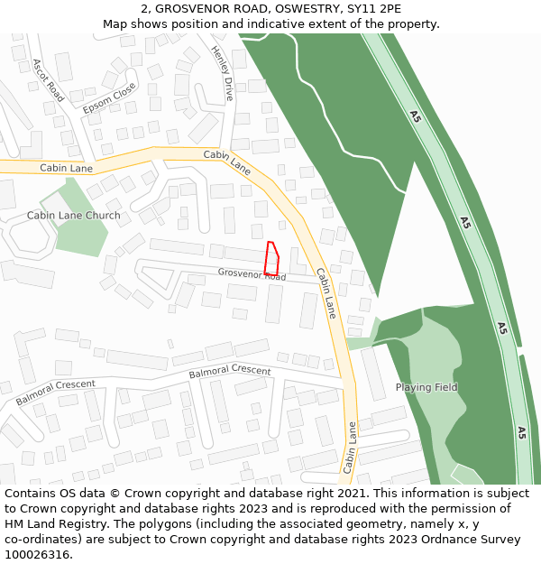 2, GROSVENOR ROAD, OSWESTRY, SY11 2PE: Location map and indicative extent of plot