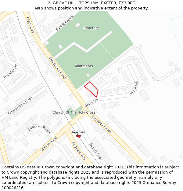 2, GROVE HILL, TOPSHAM, EXETER, EX3 0EG: Location map and indicative extent of plot