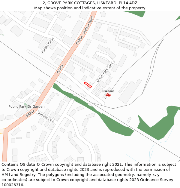 2, GROVE PARK COTTAGES, LISKEARD, PL14 4DZ: Location map and indicative extent of plot