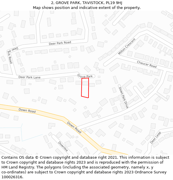 2, GROVE PARK, TAVISTOCK, PL19 9HJ: Location map and indicative extent of plot