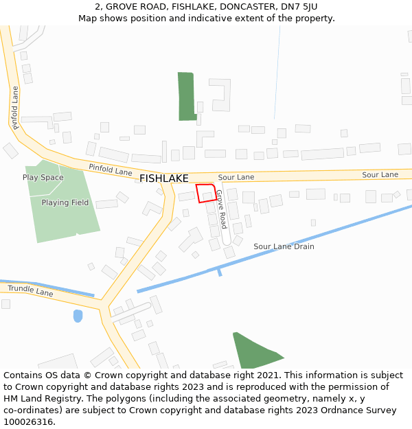 2, GROVE ROAD, FISHLAKE, DONCASTER, DN7 5JU: Location map and indicative extent of plot