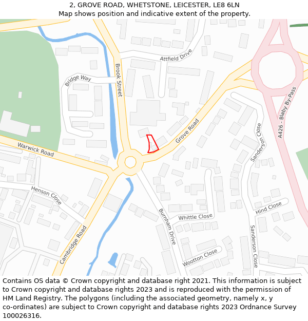 2, GROVE ROAD, WHETSTONE, LEICESTER, LE8 6LN: Location map and indicative extent of plot