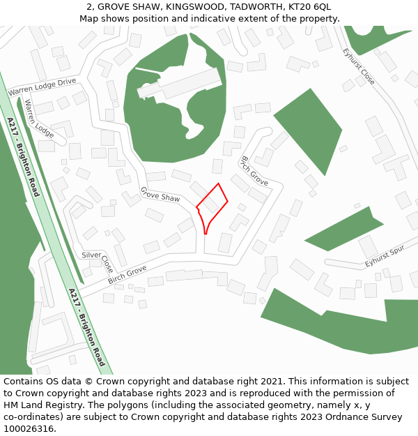 2, GROVE SHAW, KINGSWOOD, TADWORTH, KT20 6QL: Location map and indicative extent of plot