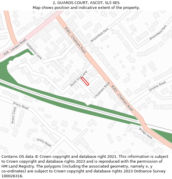 2, GUARDS COURT, ASCOT, SL5 0ES: Location map and indicative extent of plot