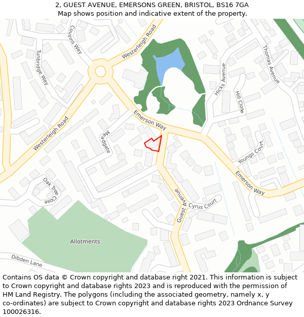 2, GUEST AVENUE, EMERSONS GREEN, BRISTOL, BS16 7GA: Location map and indicative extent of plot