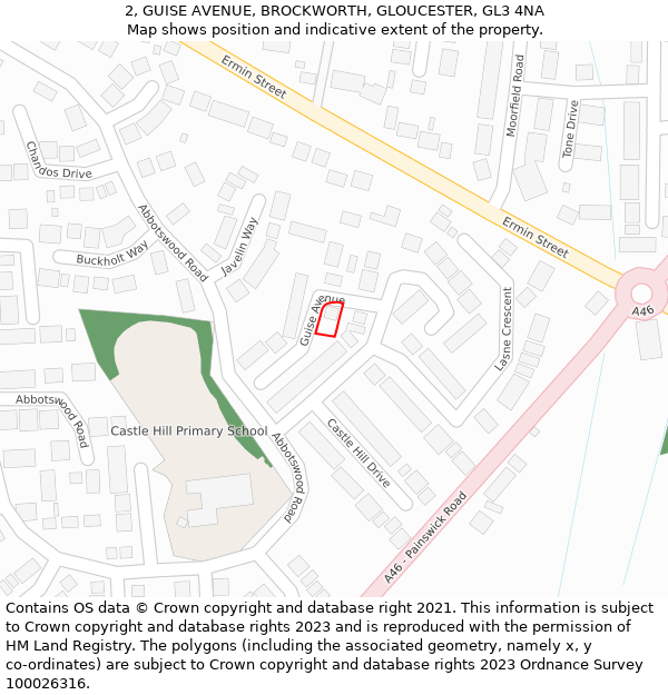2, GUISE AVENUE, BROCKWORTH, GLOUCESTER, GL3 4NA: Location map and indicative extent of plot