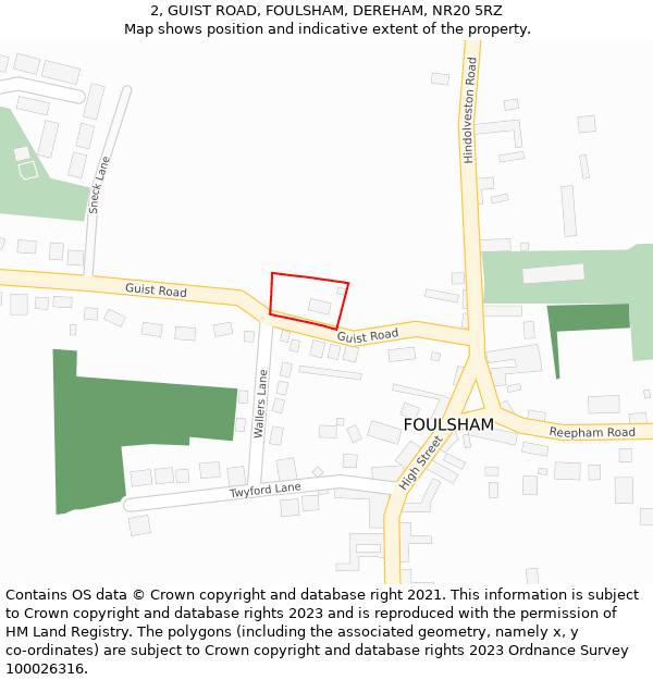 2, GUIST ROAD, FOULSHAM, DEREHAM, NR20 5RZ: Location map and indicative extent of plot