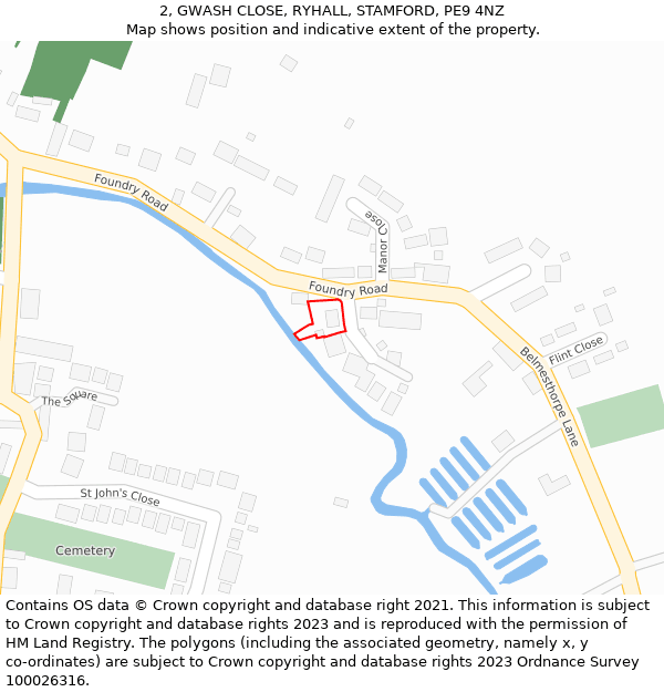 2, GWASH CLOSE, RYHALL, STAMFORD, PE9 4NZ: Location map and indicative extent of plot