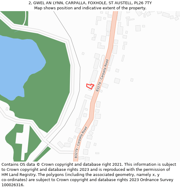 2, GWEL AN LYNN, CARPALLA, FOXHOLE, ST AUSTELL, PL26 7TY: Location map and indicative extent of plot