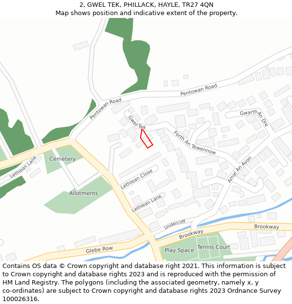 2, GWEL TEK, PHILLACK, HAYLE, TR27 4QN: Location map and indicative extent of plot