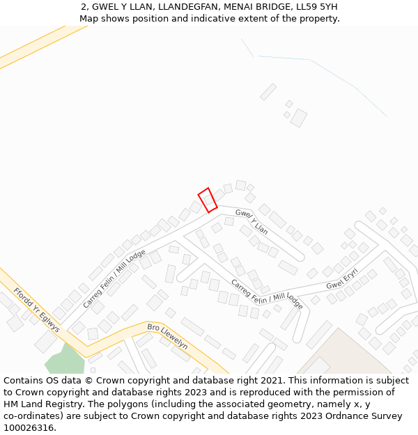 2, GWEL Y LLAN, LLANDEGFAN, MENAI BRIDGE, LL59 5YH: Location map and indicative extent of plot