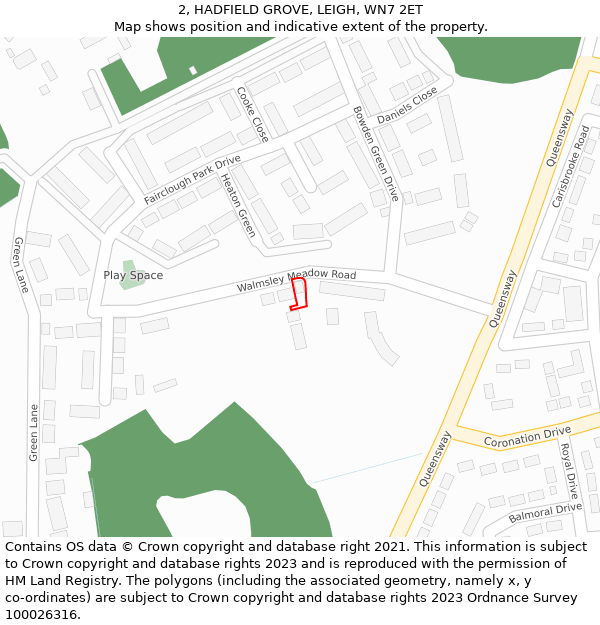 2, HADFIELD GROVE, LEIGH, WN7 2ET: Location map and indicative extent of plot