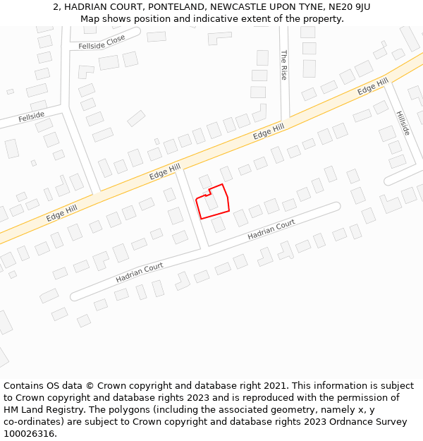 2, HADRIAN COURT, PONTELAND, NEWCASTLE UPON TYNE, NE20 9JU: Location map and indicative extent of plot