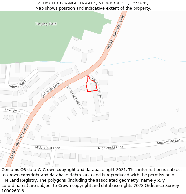 2, HAGLEY GRANGE, HAGLEY, STOURBRIDGE, DY9 0NQ: Location map and indicative extent of plot