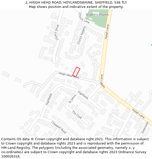 2, HAIGH HEAD ROAD, HOYLANDSWAINE, SHEFFIELD, S36 7LY: Location map and indicative extent of plot