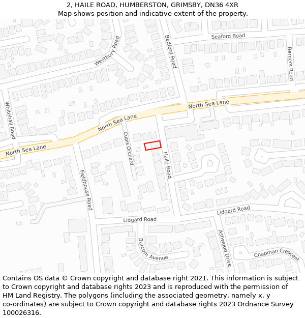 2, HAILE ROAD, HUMBERSTON, GRIMSBY, DN36 4XR: Location map and indicative extent of plot