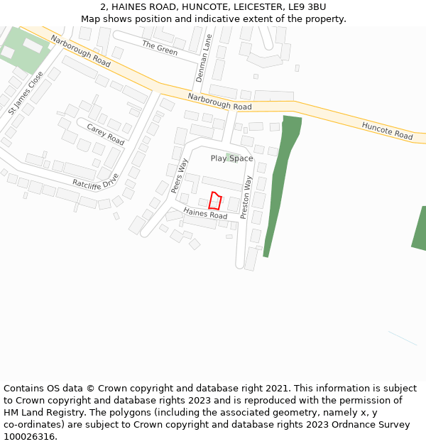 2, HAINES ROAD, HUNCOTE, LEICESTER, LE9 3BU: Location map and indicative extent of plot