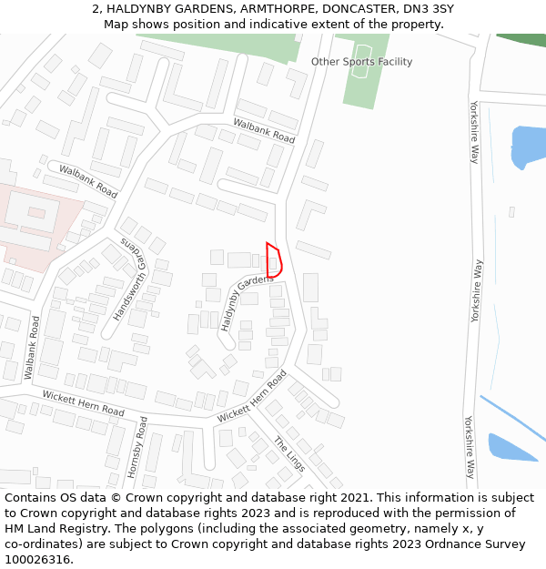 2, HALDYNBY GARDENS, ARMTHORPE, DONCASTER, DN3 3SY: Location map and indicative extent of plot