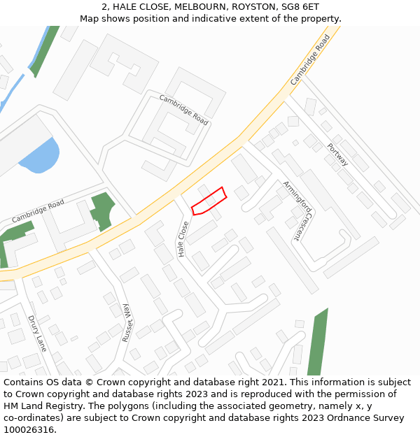 2, HALE CLOSE, MELBOURN, ROYSTON, SG8 6ET: Location map and indicative extent of plot