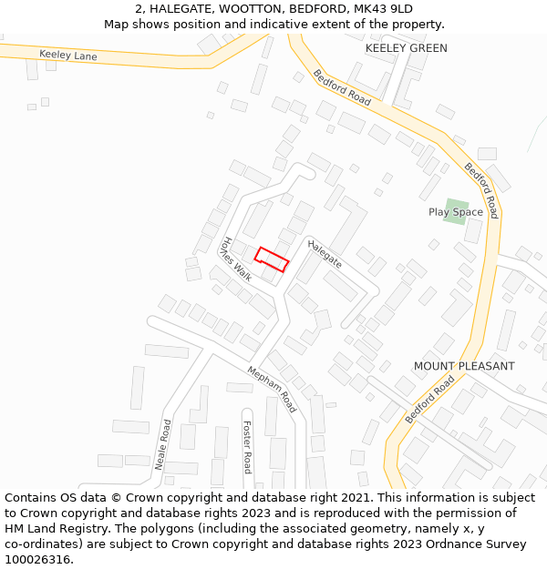 2, HALEGATE, WOOTTON, BEDFORD, MK43 9LD: Location map and indicative extent of plot