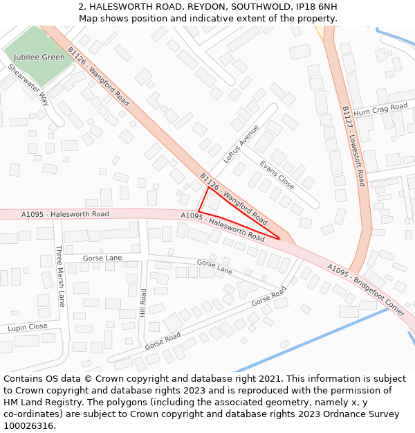 2, HALESWORTH ROAD, REYDON, SOUTHWOLD, IP18 6NH: Location map and indicative extent of plot