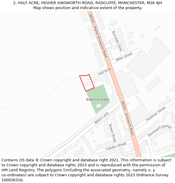 2, HALF ACRE, HIGHER AINSWORTH ROAD, RADCLIFFE, MANCHESTER, M26 4JH: Location map and indicative extent of plot