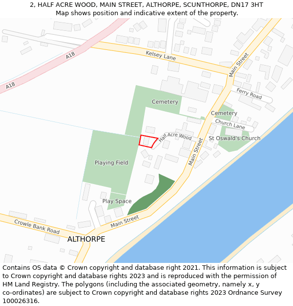 2, HALF ACRE WOOD, MAIN STREET, ALTHORPE, SCUNTHORPE, DN17 3HT: Location map and indicative extent of plot