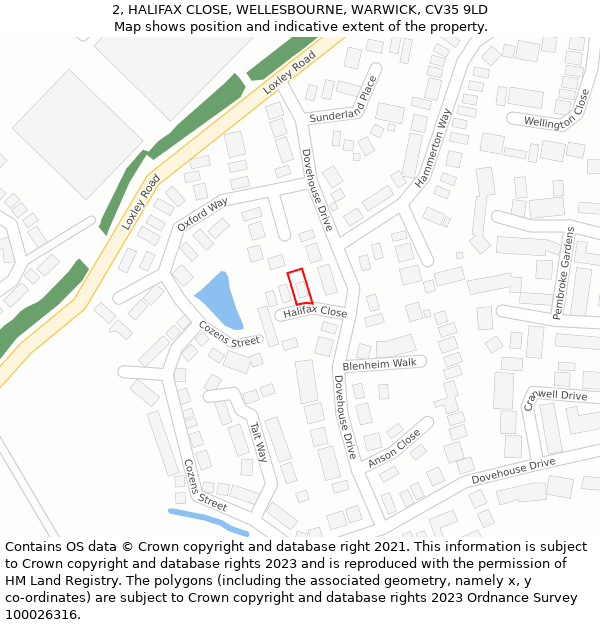 2, HALIFAX CLOSE, WELLESBOURNE, WARWICK, CV35 9LD: Location map and indicative extent of plot