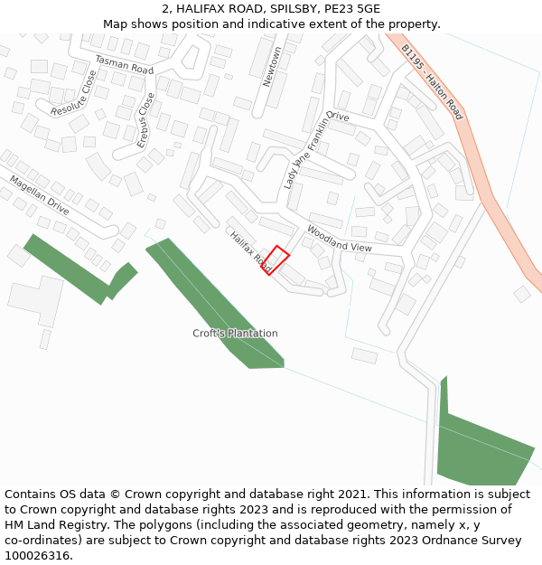 2, HALIFAX ROAD, SPILSBY, PE23 5GE: Location map and indicative extent of plot