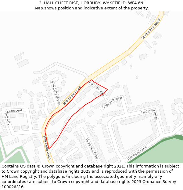 2, HALL CLIFFE RISE, HORBURY, WAKEFIELD, WF4 6NJ: Location map and indicative extent of plot