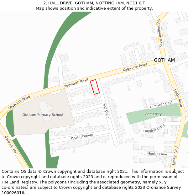 2, HALL DRIVE, GOTHAM, NOTTINGHAM, NG11 0JT: Location map and indicative extent of plot