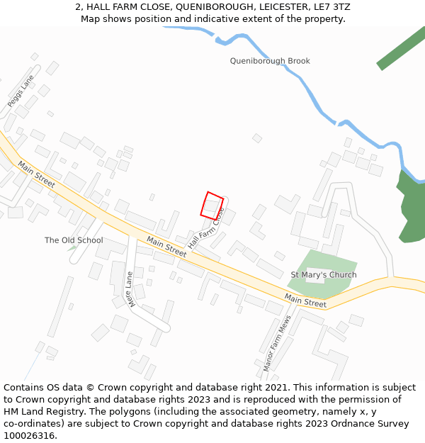2, HALL FARM CLOSE, QUENIBOROUGH, LEICESTER, LE7 3TZ: Location map and indicative extent of plot