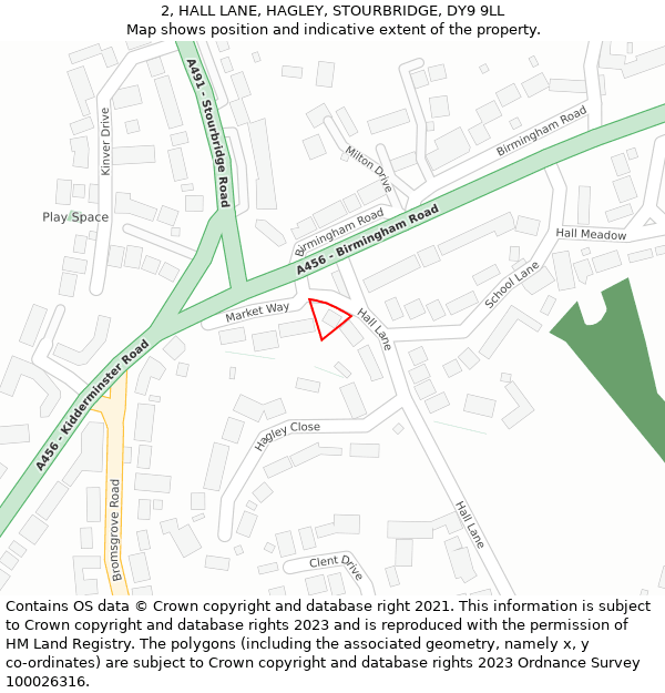 2, HALL LANE, HAGLEY, STOURBRIDGE, DY9 9LL: Location map and indicative extent of plot