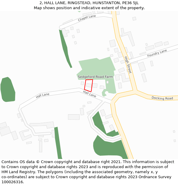 2, HALL LANE, RINGSTEAD, HUNSTANTON, PE36 5JL: Location map and indicative extent of plot